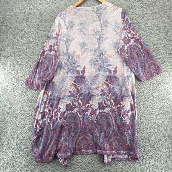 Roamans Sweater Womens 1X Plus Purple Floral 2 Piece Set 1/2 Sleeves Cardigan - Picture 3 of 15